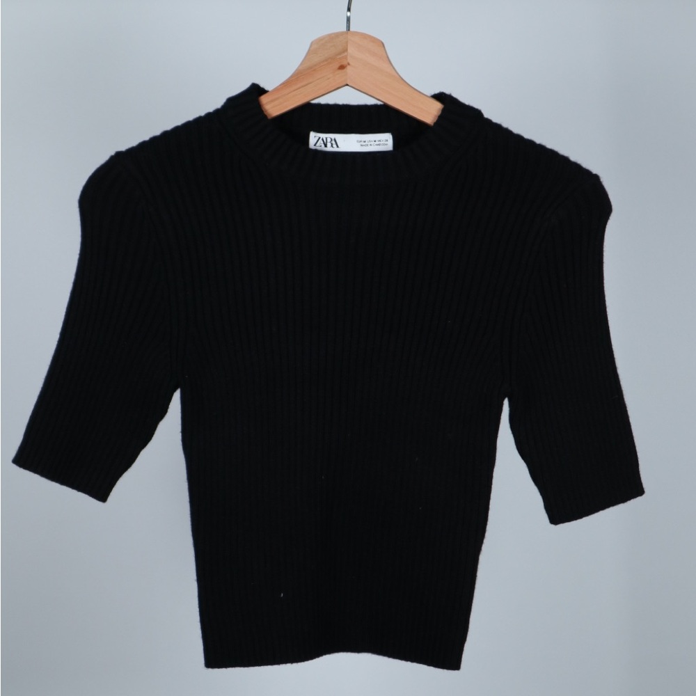 Zara Black Ribbed Knit Top